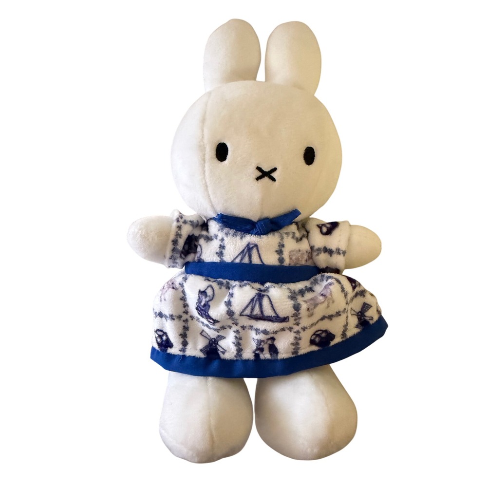 Miffy Nijntje Dutch Bunny Plush Toy Unisex Small White Blue Delft Dress